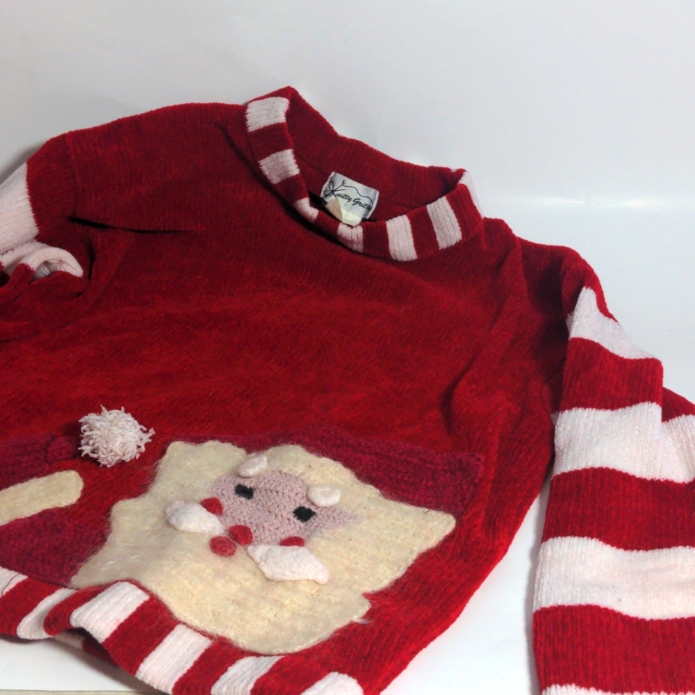 Vintage ugly sweater Christmas sweater knit 90s 80s Santa medium small women's